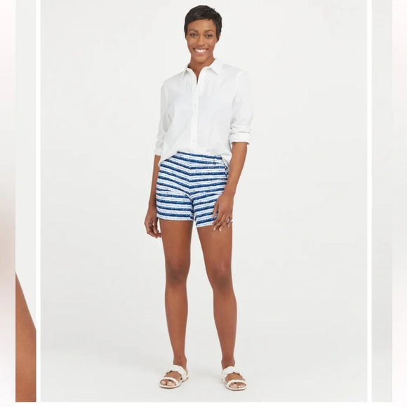 SPANX Sunshine Short 6” blue painted Stripe Golf Boat Beach Swim Trunks Medium - Picture 4 of 11